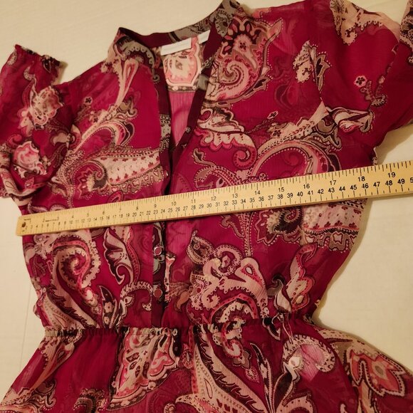 ❤️ 4/$20 New York & Co top Women's XS Sheer chiffon paisley buttons 3/4 sleeve - Picture 5 of 14